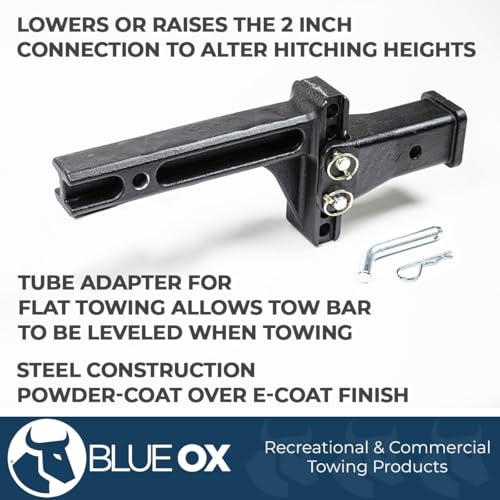 Blue Ox BX88379 Adjustable 4” Rise/Drop Receiver Hitch Adapter with 2" Receiver | 10,000 lbs Maximum Tow | Black Powder Coat Finish for Corrosion Resistance | for Flat Towing Use Only by Blue Ox - Image 3