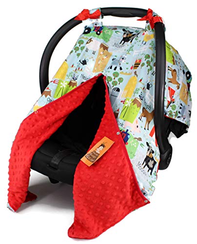 Image of Dear Baby Gear Carseat Canopy with Snap Opening for Girls & Boys - Infant Car Chair Canopies - Nursing Covers -37"x29" (Farm Life Animals and Tractor, Red)