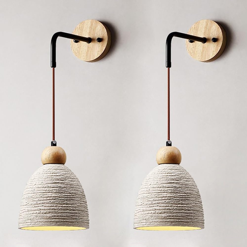 Aplique de Pared Cónico de Cemento Japonés, Lámpara Mural Vintage Ajustable Luz de Pared Estilo Rústico para Dormitorio Sala(2 Pack)