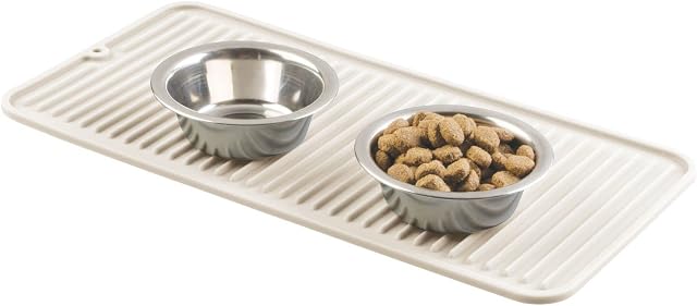 mDesign Dog Bowl Mat  Small Dog Feeding Mat Made of Silicone  Waterproof Anti Slip Mat for Pet Food and Water Bowls  Cream