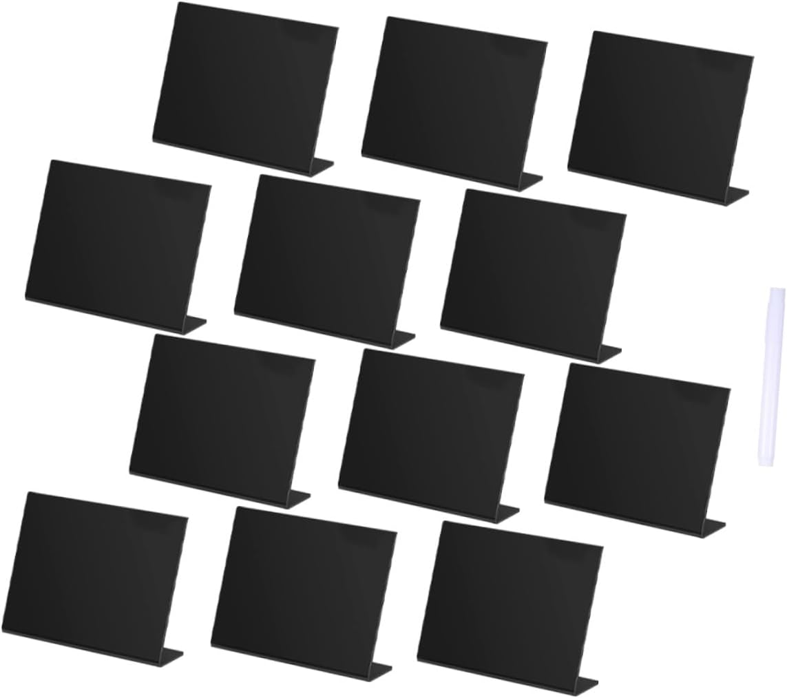 Small Acrylic Blackboard Sign, 12pcs Set with Chalk Marker, Black Desktop Chalkboard for Wedding Party Table Decor and Home Counter Display
