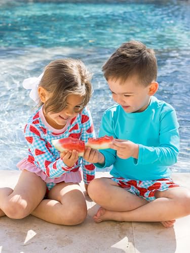Image of RuffleButts Baby /Toddler Girls Long Sleeve Rash Guard UPF50+ Sun Protected Bikini Swimsuit