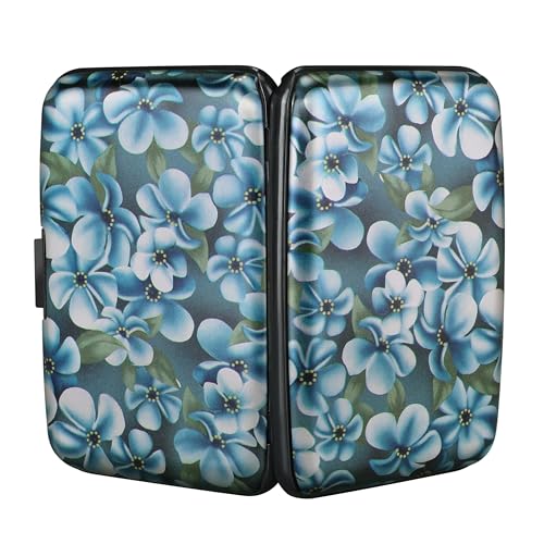 Image of ELFISH RFID Blocking Credit Cards Holder Aluminum Wallet Metal ID Case for Men Women, Cute Flowers, CH, Modern