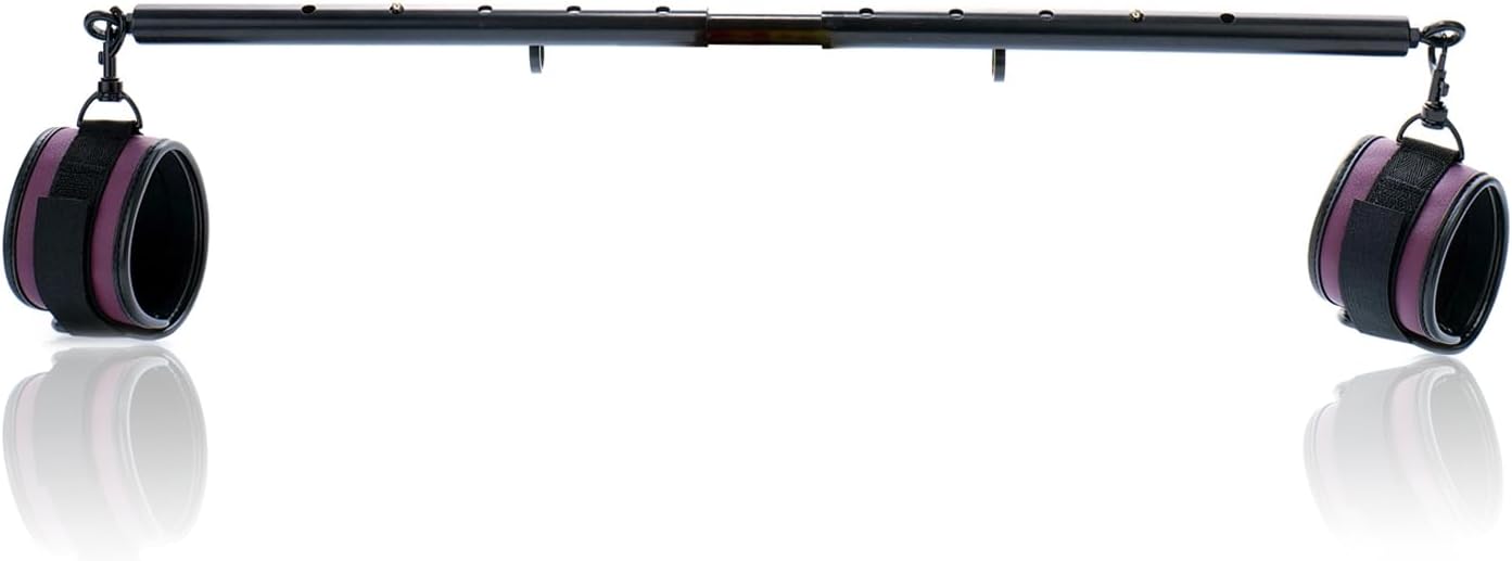 Portable Heavy Duty Stainless Steel Expandable Black Spreader Bar with 2pcs PU Eggplants Adjustable Straps,Workout Bar for Home Gym Training Bar,Exercise Detachable Pilates Kit