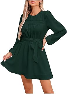 Womens Casual Long Sleeve Short Dress for Fall Wedding Guest Trendy Chiffon Boho Vacation Mini Flowy Dresses 2025
