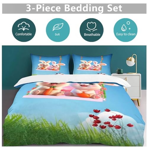 Parure de lit lapin 220x240 cm avec housse de couette 3D en microfibre douce