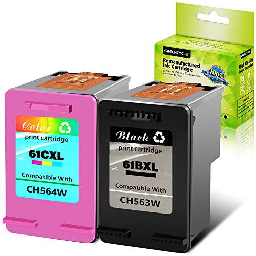 GREENCYCLE Remanufactured Ink Cartridges Replacement for HP 61XL 61 XL Compatible with Envy 4500 Deskjet 1000 1056 1510 1512 1010 1055 OfficeJet 4630 Printer (1 Black, 1 Tri-Color, 2 Pack)