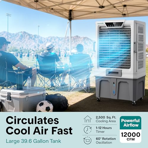 SereneLife Portable Swamp Cooler with 12000 CFM Power - Industrial Evaporative Air Cooler for Large Indoor & Outdoor Spaces, 150 L Tank, 60° Oscillation, 12-Hour Timer, Wi-Fi & Remote Control by SereneLife - Image 2