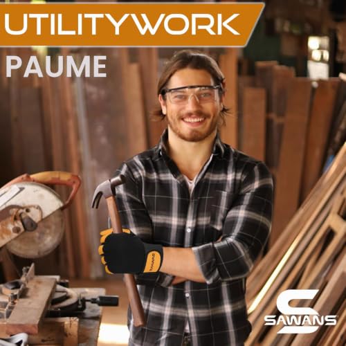 SAWANS Gants de travail de jardinage en cuir résistant aux épines, construction respirante, mécanique flexible pour le travail, gants de sécurité utilitaires pour hommes et femmes, gréeur (Jaune, L) – vue 7