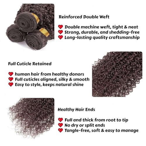Dark Brown Human Hair Bundles Color 4 Jerry Curly 18 20 22 Inch Brazilian Virgin Double Weft Chocolate Brown Hair Extensions Soft Smooth Bouncy for Black Women — view 3