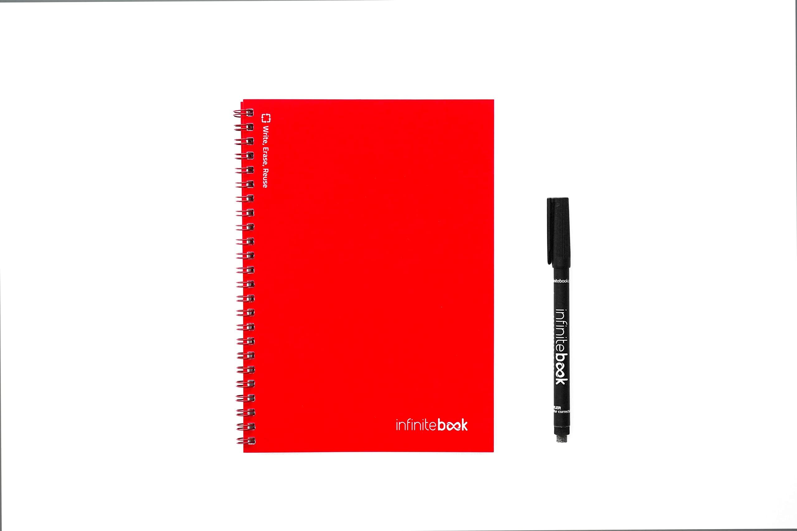 Whiteboard Reusable Notebook A5 Plain, Red Cover, Includes Marker
