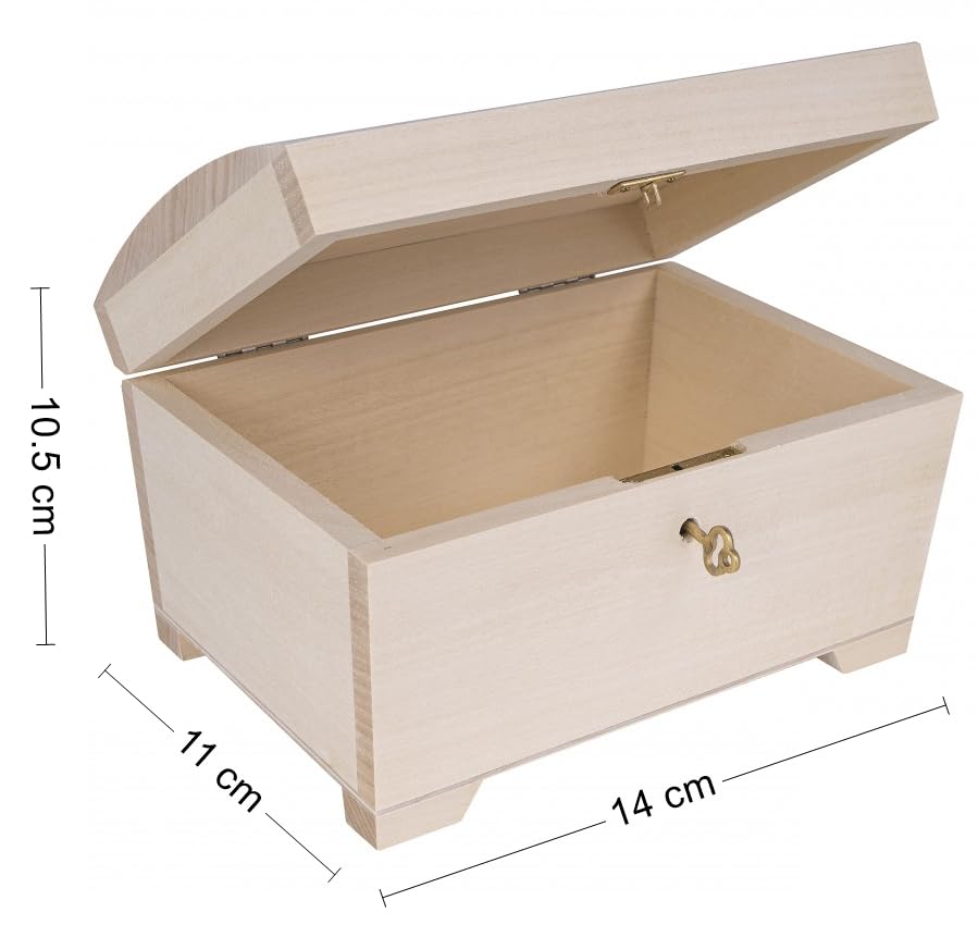 Wooden World - Wooden box with key ecological chest casket for decoupage raw wood 14 x 11 x 10.5 cm, Natural Wood - Image 2