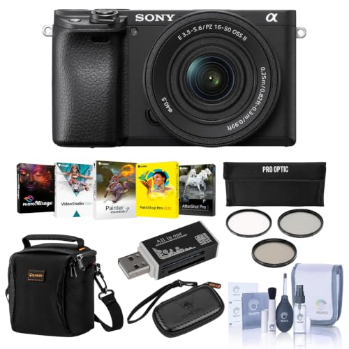 Image of Sony Alpha a6400 Mirrorless Digital Camera with 16-50mm f/3.5-5.6 II Lens, Black Bundle with Shoulder Bag, 32GB SD Card, Cleaning Kit, Card Reader, Card Case, Software Kit, Filter Kit
