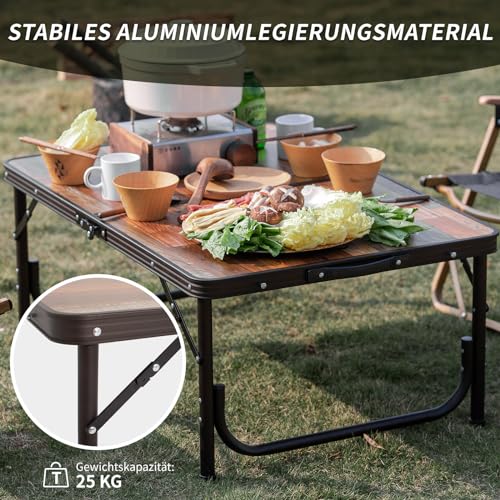 Table de Camping Table Pliante pliable avec plateau MDF réglable en hauteur, modèle rétro - 6