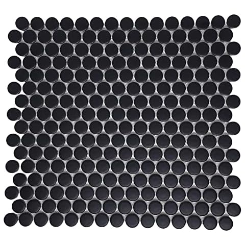Vogue Tile Penny Round Black Matte Porcelain Mosaic Floor Wall Tile for Bathroom Shower, Kitchen Backsplashes, Pool Tile, Accent Decor (Box of 10 Sheets) Cover