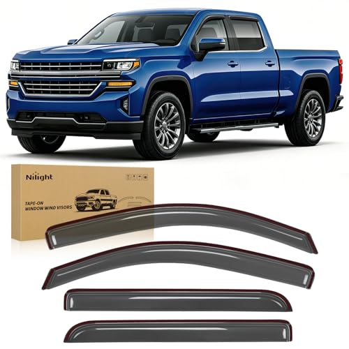 Image of Nilight Tape-On Window Visors for Silverado Sierra Crew Cab 2014-2018, 4PCS | Smoke Rain Guards and Vent Shades for Chevy Silverado 1500 GMC Sierra 1500, Rain, Sun and Wind Protection