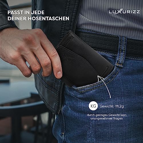 Luxurizz Luxurizz Smart Wallet aus echtem Leder schwarz - Slim Wallet mit Münzfach & RFID-Schutz - praktisches Kartenetui mit Slider - Geldbörse Herren & Damen in kompakter Größe für 10 Karten - Funktionsansicht 5 | TV | Video | Foto