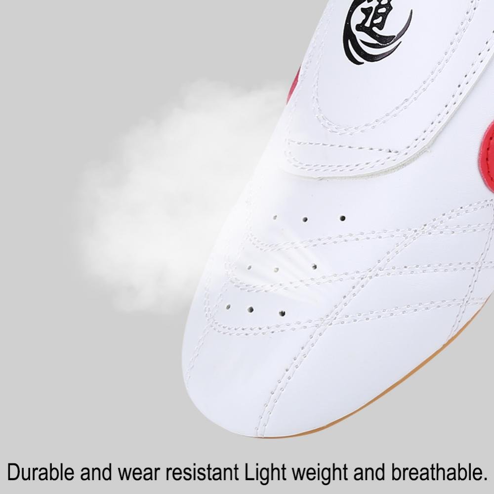 Dilwe Taekwondo Schuhe aus PU-Leder, Kampfsport Trainingsschuhe für Boxen, Kung Fu, Taichi, Größe 38, rutschfeste Oxford Sohle, Leicht und Weich
