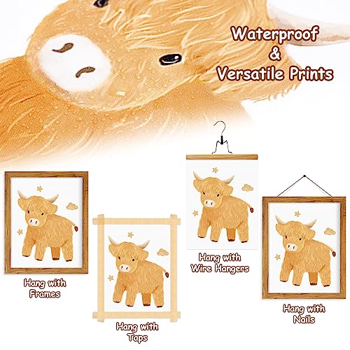 Eunikroko Highland Cattle Nursery Wall Art Decor Scottish Animal Farm Calf Hanging Picture Watercolor Cow New Mom Gifts For Baby Boys And Girls Room Bedroom 8 X 10 Inch (No Frame Included) Set Of 3 #TOP1