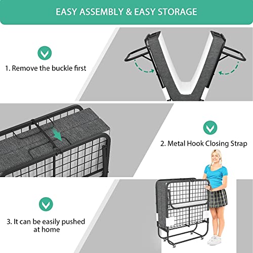 Foxemart Folding Bed With Mattress Portable Foldable Guest Beds Cot Size Rollaway Beds For Adults With Luxurious Memory 5 Inch Foam Mattress And Super Sturdy Frame, 75 X 31 Inch #TOP1