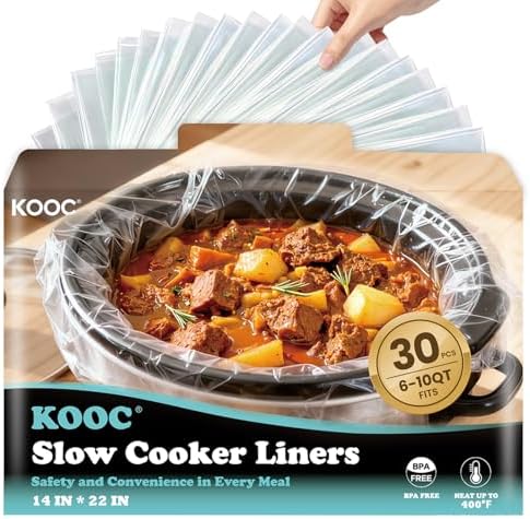 KOOC Slow Cooker Liners, 30 count 14" x 22" Extra Large Size Cooking Bags Fits 6-10 Quart Pots, Disposable Cooking Trays Suitable for Oval & Round & Retangular Pot