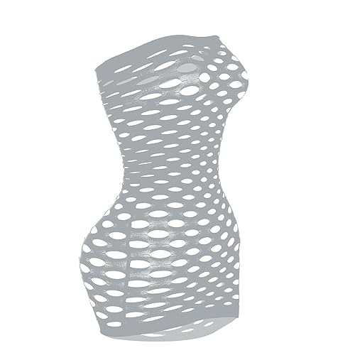 Vorifun Sexy Womens Strapless Fishnet Lingerie Sleepwear Mini Dress Tube Chemise Bodysuit One Size - Light Grey