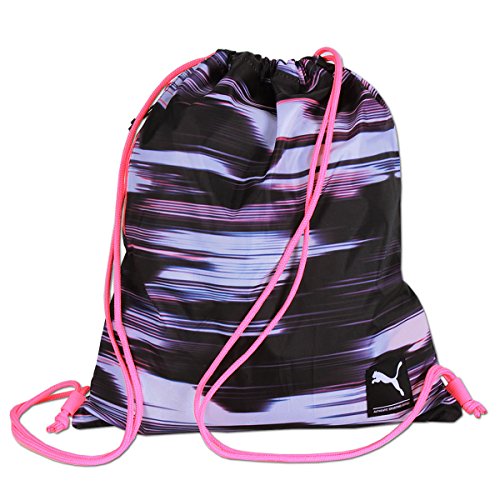 PUMA Academy Gym Sack Bag Sportbeutel Turnbeutel mit Kordelzug, seitlicher Reißverschlusstasche, 43 × 37 cm, 100 % Polyester, Schwarz-Pink-Grau