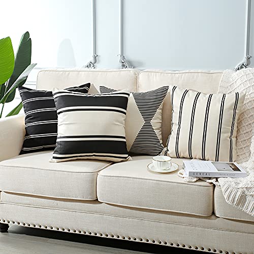 OTOSTAR Pack of 4 Outdoor Throw Pillow Covers 18x18 Inch Waterproof Modern Geometry Decorative Square Garden Cushion Cases/Shell for Couch Patio Furniture Tent Balcony (Black) by OTOSTAR - Image 4