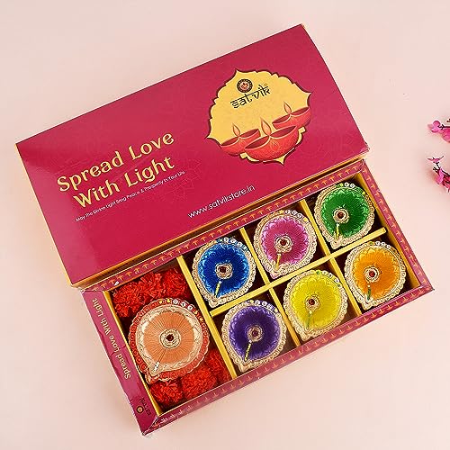 SATVIK 7 Pc (6+1) Designer Multicolor Clay Diya Earthen Diya Terracotta Dia Traditional Puja Vilakku Oil Lamp Natural Mitti Welcome Diwali Deepawali Pooja Decor Indian Housewarming Gift Items - Image 6