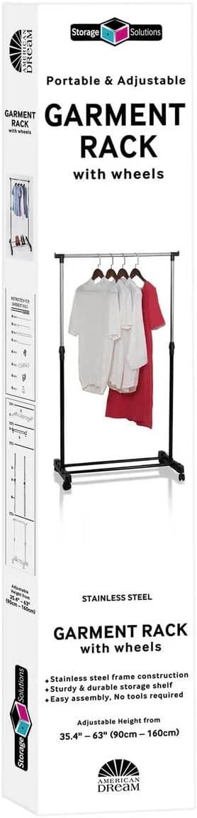 J&V TEXTILES Double Rod Clothing Garment Rack, Rolling Clothes Organizer on Wheels for Hanging Clothes
