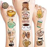 96 PCS Funny Iced Coffee Temporary Tattoos Cup Mug Cups Quotes Themed Birthday Party Decorations Supplies Favors Decor Cute Stickers Tattoo Gifts for Kids Girls Boys School Rewards Carnival
