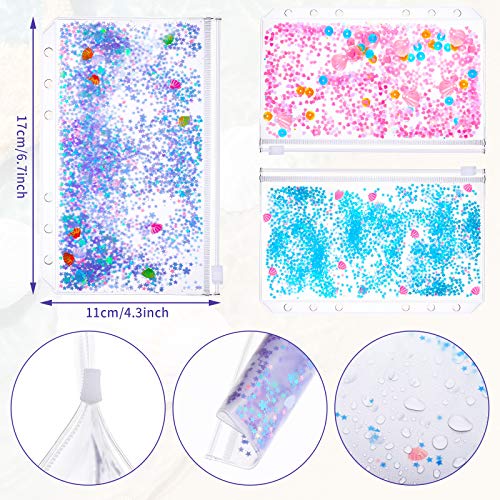 Coneedy 15 Pieces Binder Pvc Pockets Glitter Holes Binder Zipper Folders A6 Size Notebook Binder Loose Leaf Bags Waterproof Pvc Pouch Document Filing #TOP1