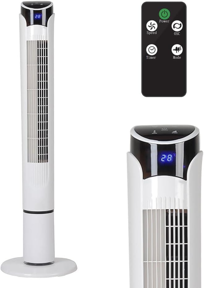 Tower Fan, 40" Oscillating Tower Fan with 3 Cooling Fan Speeds, Large LED Display, 12-Hour Timer, Portable Floor Bladeless Fan for Bedroom Living Rooms Office, White