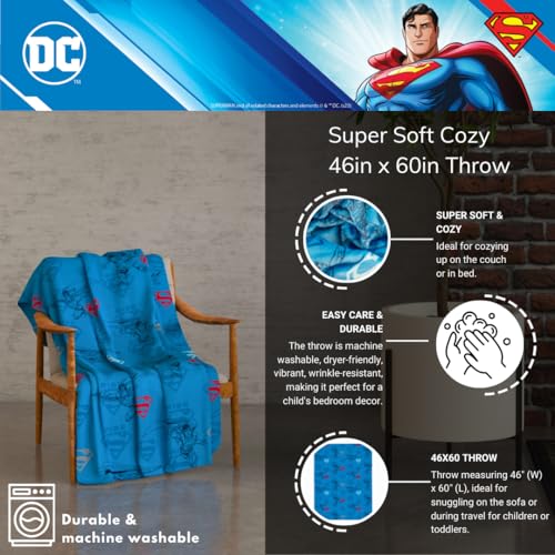 Image of Superman DC Comics Bedding Super Soft Cozy Plush Throw, 46 in x 60 in, (Officially Licensed Product) by Franco
