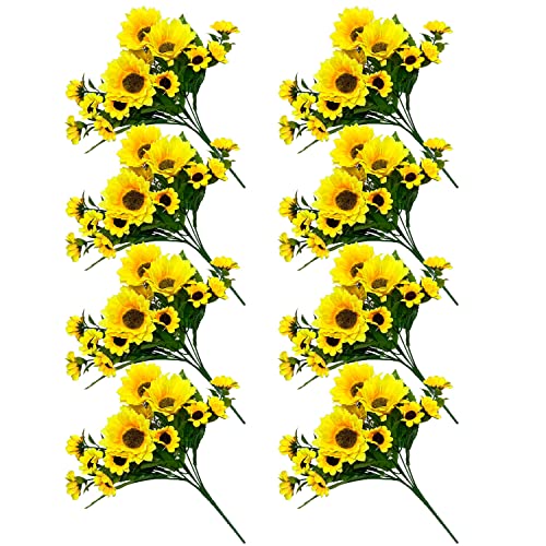 Zeyglxc 8 Pack Artificial Sunflowers Bouquets With Stems For Wedding Home Kitchen Table Birthday Decor Indoor Outdoor, Faux Sunflowers With 4 Big Sunflowers Heads 9 Small Sunflowers Heads #TOP10