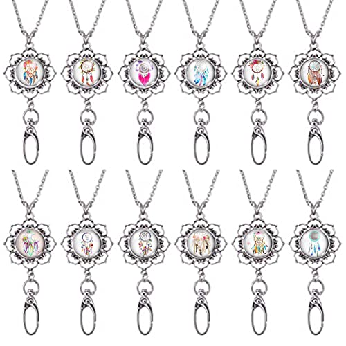 Sunnyclue 1 Box Women Office Lanyard Id Badges Lanyards For Id Badges Flower Badge Stainless Steel Chain With 12Pcs Breakaway Snap Glass Buttons Dream Catcher Cabochon Charms Card Lanyard, 30 Inches #TOP4
