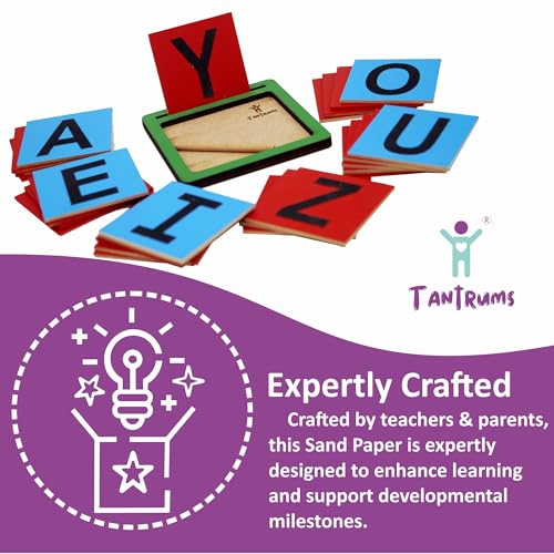 Image of Tantrums Sandpaper Capital Alphabet Letters for Kids | 26 Capital ABC Blocks with Wooden Tray & Stick | Tactile Pre-Writing, Letter Recognition & Fine Motor Skills