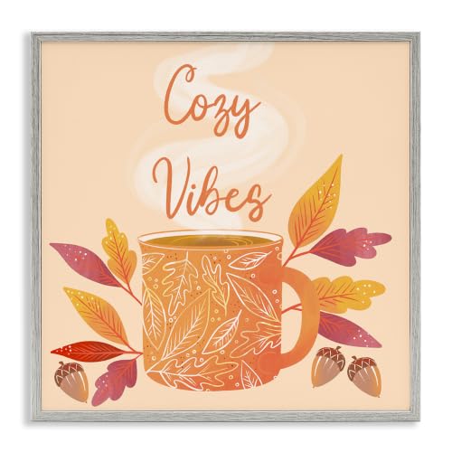 'Cozy Vibes Patterned Coffee Mug Autumn Leaves'| Framed Giclee Art