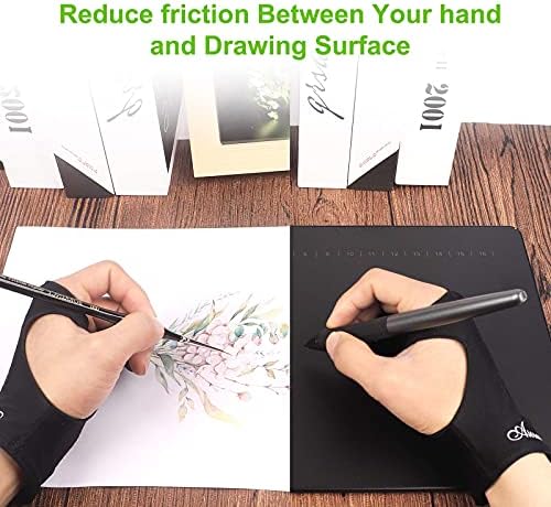 Asonen -Artist Gloves for Drawing 2 Pack,Three-layer fixed anti-touch ,Two Fingers Gloves for sketching, inking, coloring and digital drawing on graphics tablets, Universal Right and Left Hands