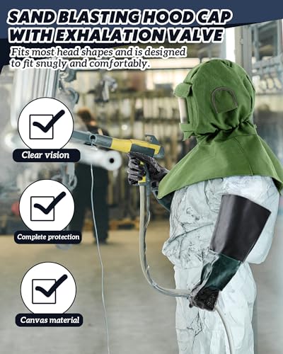 Image of 3 Pcs Shawl Cap Sandblasting Mask Set 1 Sand Blasting Hood Cap with 23.6 inch Blast Gloves and 1 Sandblasting Hood Replacement Lens Glass for Polishing Painting Dusting Grinding Abrasive Cabinet