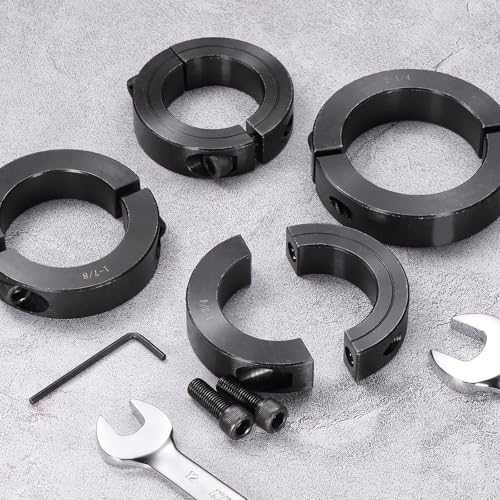 QUARKZMAN 2 Stück Wellenklemme, 1-5/8 Bohrung 2-5/8 AD 11/16 Dicke Doppelt Geteilte Stellringe, Kohlenstoffstahl Wellenkragen mit Stellschrauben, Schwarz