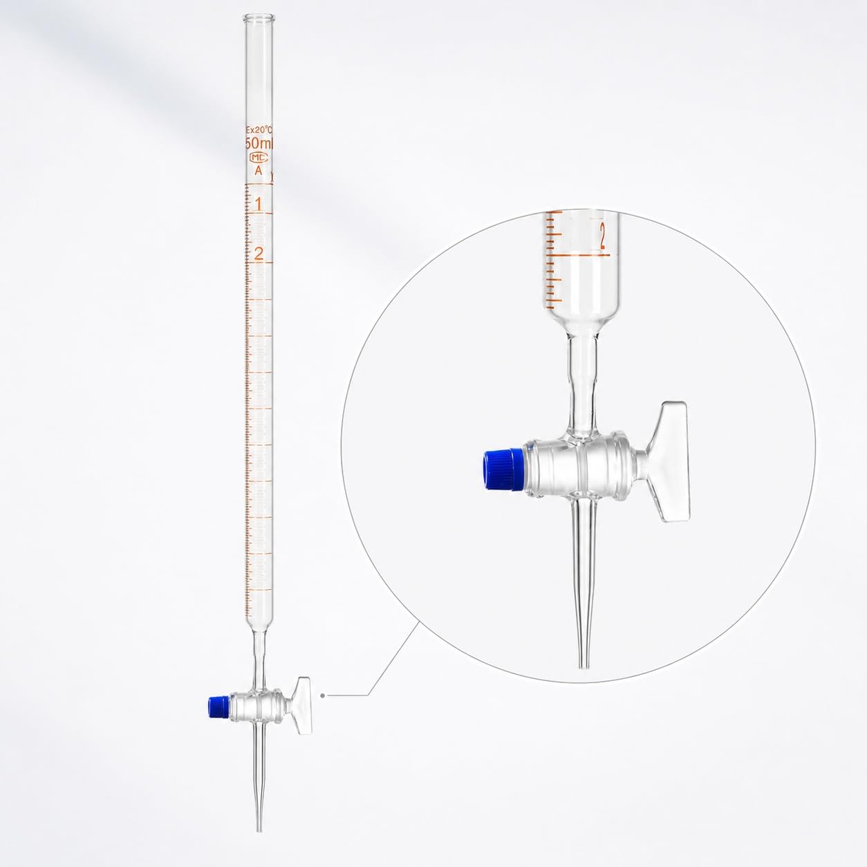 Saure Labor-Volumenbürette mit Glasküken-Ventil-250mL | Vielseitiges Quantitatives Labor-Glasgerät für Chemielabor und Analyse