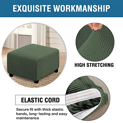Image of H.VERSAILTEX Square Ottoman Covers Ottoman Slipcovers Folding Storage Stool Furniture Protector Form Fit with Elastic Bottom, Stretch High Spandex Small Checks Jacquard Fabric(Medium,Bronze Green)