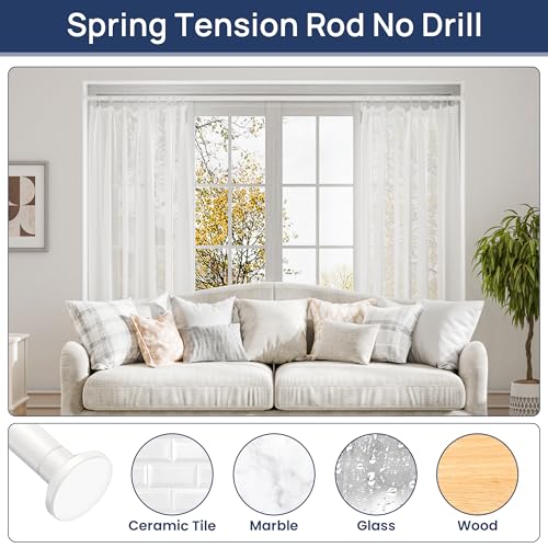 Image of ENJOYBASICS 1 inch White Shower Curtain Rod, 30-88 inch Adjustable, Secure Tension | Easy No-Drill Installation, No Tools, No Gaps, Sturdy Rust-Resistant Steel, Sag-Resistant Design, Tubs, RVs, Apartments
