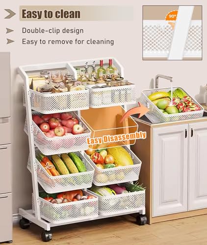 Estante de almacenamiento de cocina blanco con cestas de malla extraíbles móviles 5