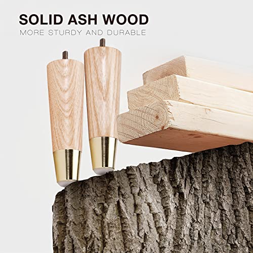 Wekis Solid Ash Wood Furniture Legs 8 Inch, Sofa Replacement Wooden Leg Set Of 4, Cabinet Legs, Dresser Legs, Couch Legs, Recliner Legs (Ash Wood Legs With Metal Cap 4 Pack, 8 Inch) #TOP1