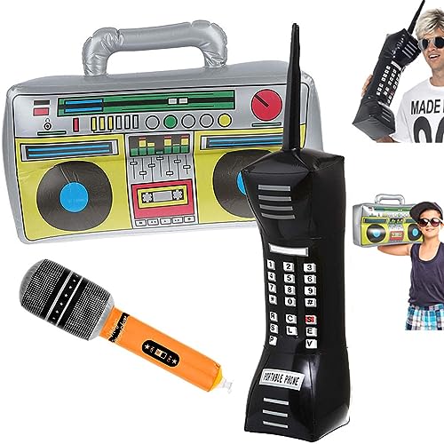 🤘 【Pacchetto】 Riceverai 1 cellulare gonfiabile, boom box e microfono gonfiabile, facile da riporre e trasportare, non occupa molto spazio, adatto per attività all'aperto e in vacanza.