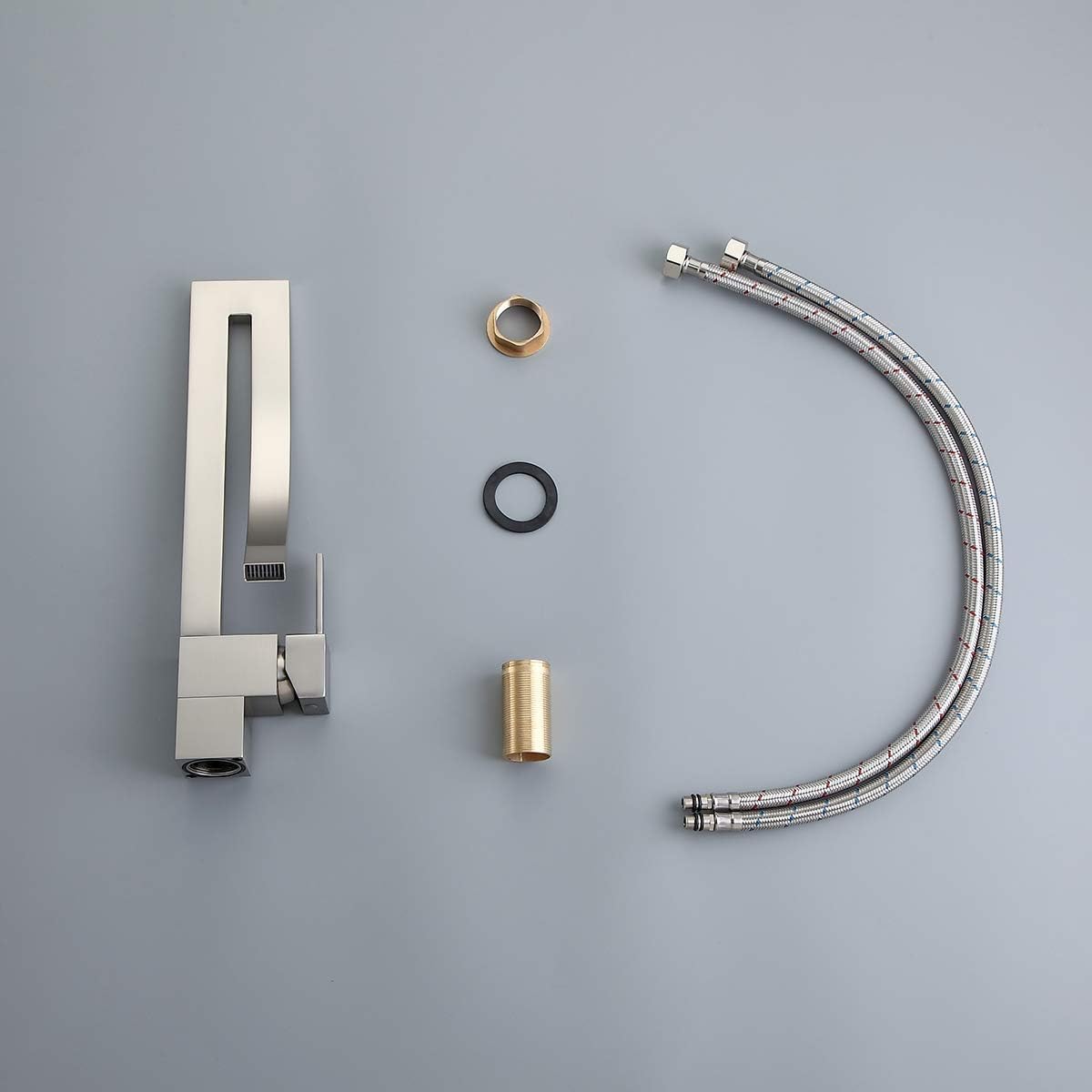 Best Promo Jiuzhuo Modern Creative Design Single Lever Handle 1-Hole Bathroom Sink Faucet with Waterfall Spout (Brushed Nickel).