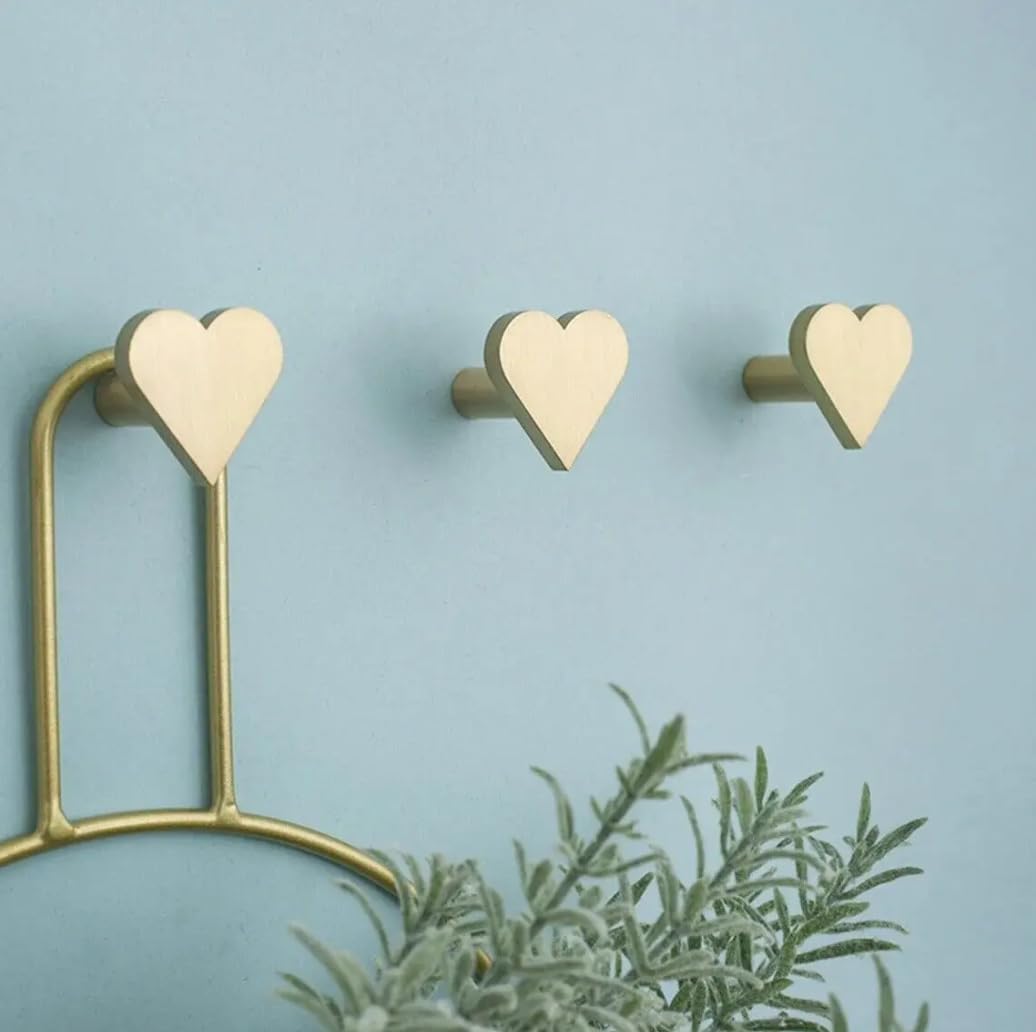 MFYS Solid Brass Love Heart Wall Mounted Coat Hooks Cute Clothes Hangers for Bedroom Gold Keys Hats Bags Racks (1)