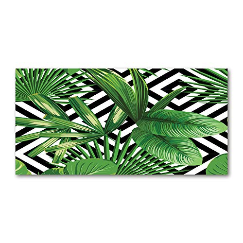 Toile pour grands murs en manque de couleur avec motif de feuilles tropicales vertes 100x50